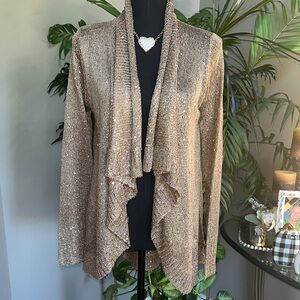 Boston Proper Shimmering Gold Draped Cardigan